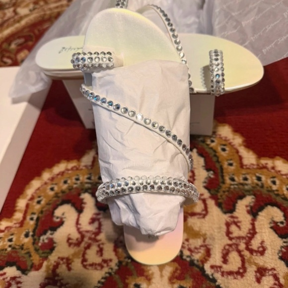 Betsey Johnson White Jeweled Strappy Slide Sandals - Picture 4 of 11